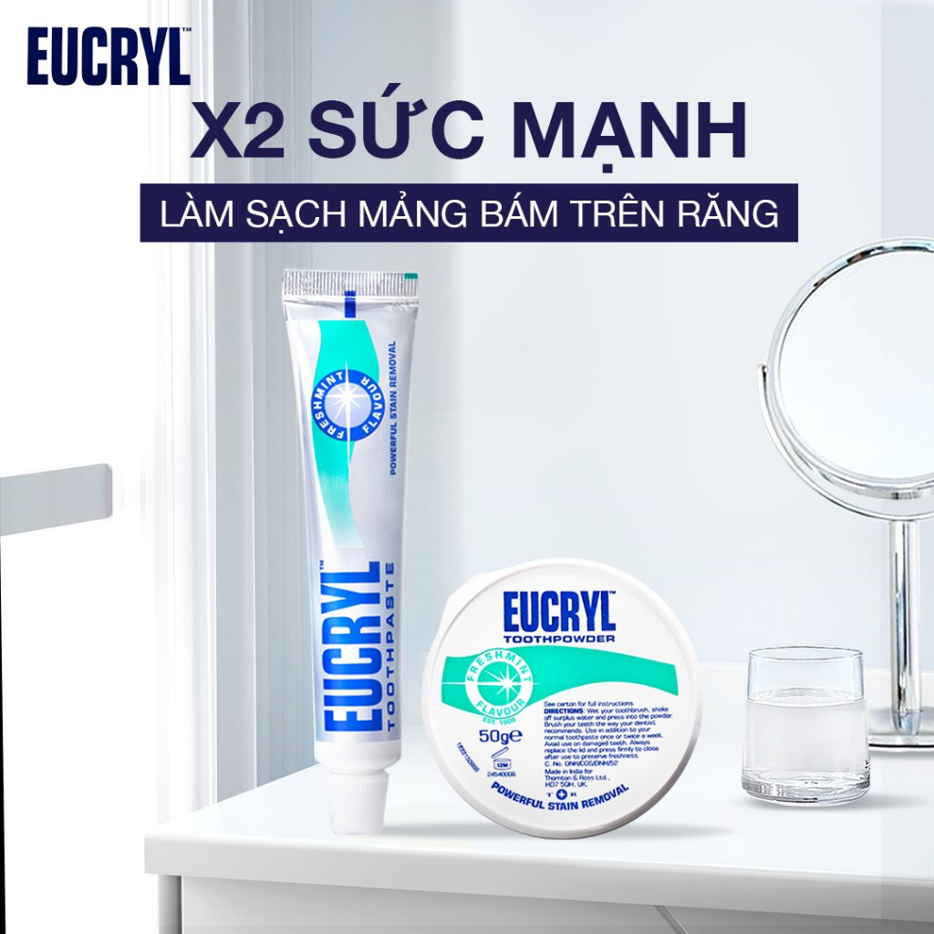 Combo Kem đánh răng Eucryl 62g + Bột tẩy trắng răng Eucryl 50g