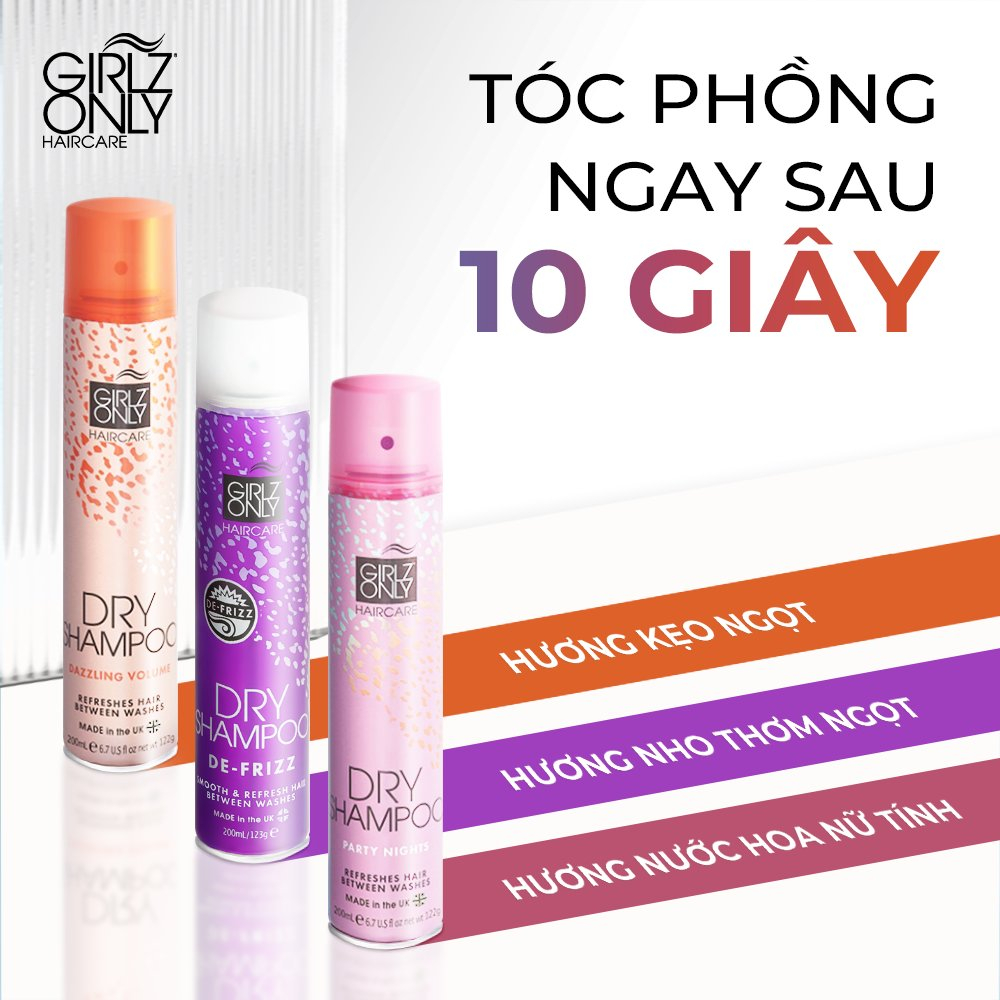 Dầu Gội Khô Dry Shampoo Girlz Only Party Nights / Dawn 'Til Dusk / Dazzling Volume 200ml