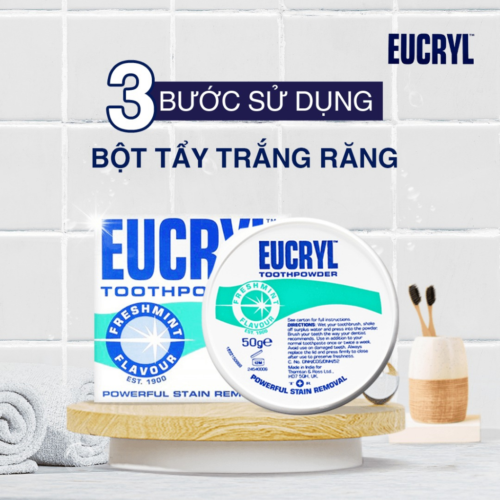 Bột Bạc Hà Giúp Sạch Miệng Trắng Răng, Hơi Thở Thơm Mát Eucryl Toothpower 50g