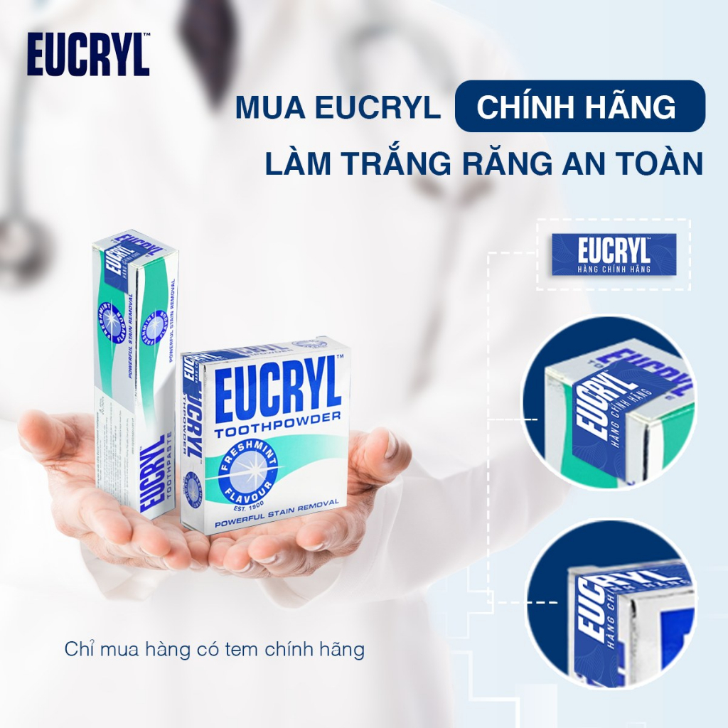 Bột Bạc Hà Giúp Sạch Miệng Trắng Răng, Hơi Thở Thơm Mát Eucryl Toothpower 50g