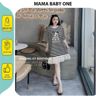 Váy đầm bầu mùa hè cực xinh-váy bầu kẻ in ình micky đuôi cá bánh bèo dáng babaydoll tiểu thư mặc bầu và sau sinh
