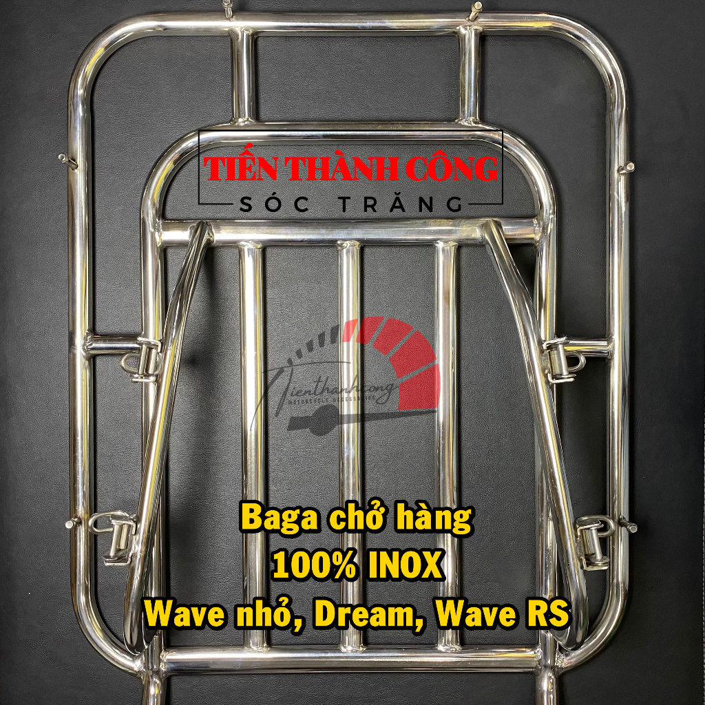 Baga chở hàng 100% INOX gắn các dòng xe: Wave nhỏ, Dream, Wave RS (dùng chung Wave S100 và Wave Alpha 100 từ 2008-2016)