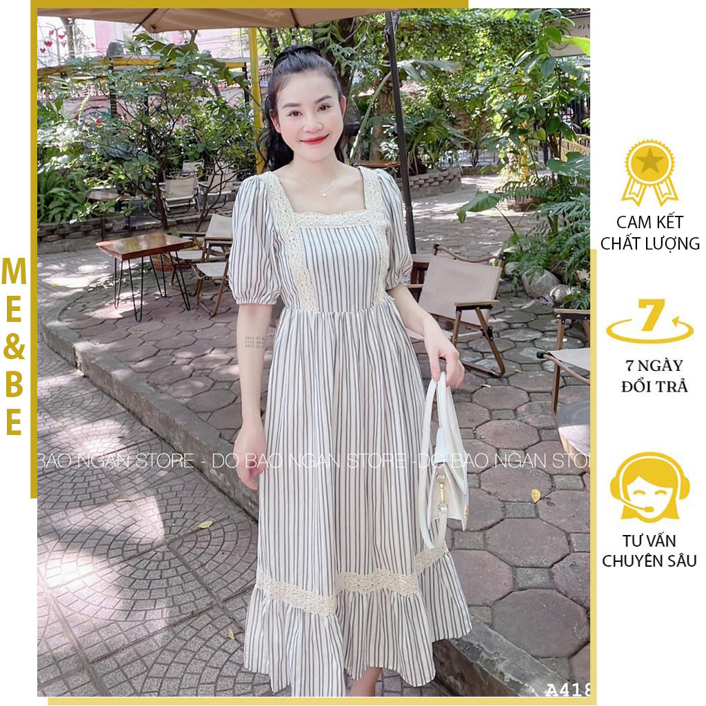 ĐẦM XINH CHO MẸ BẦU MẶC ĐI LÀM ĐI TIỆC PHONG CÁCH TIỂU THƯ CỔ VUÔNG PHỐI REN ĐIỆU ĐÀ - ĐẦM BẦU BABYDOLL FREESIZE