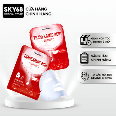 Hộp 10 Mặt nạ mờ thâm đỏ, sạm nám Foodaholic TRANEXAMIC ACID & VITAMIN C Ample Mask 23ml x10