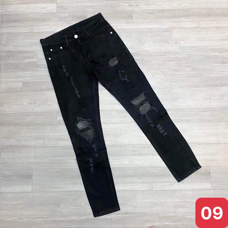 Quần jean nam vá da boy phố rách gối màu đen chất bò co dãn 4 chiều rin trơn form dáng skinny đẹp ADo1 mới