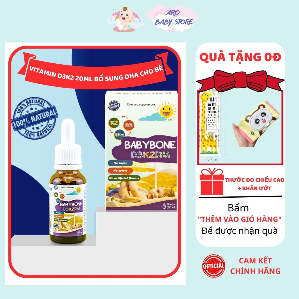 D3K2DHA BABYBONE 20ml D3 hấp thu canxi tối đa, DHA phát triển trí não, tăng chiều cao vượt trội