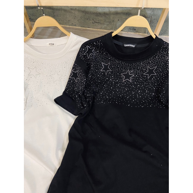 Áo thun cotton khô đính đá sao full cổ