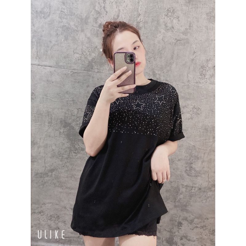 Áo thun cotton khô đính đá sao full cổ