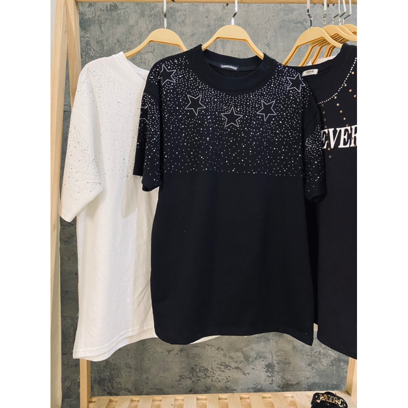 Áo thun cotton khô đính đá sao full cổ