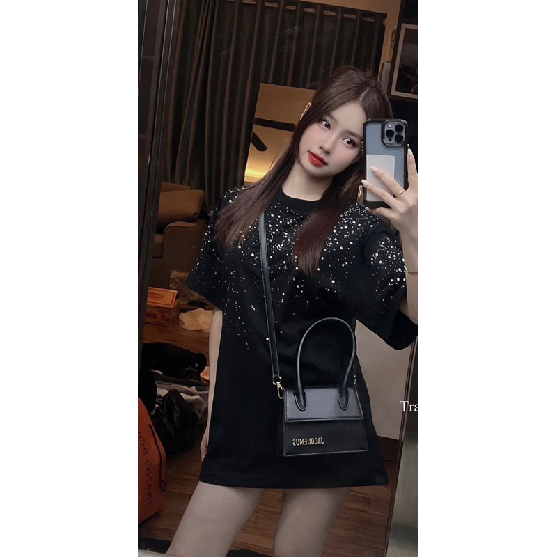 Áo thun cotton khô đính đá sao full cổ