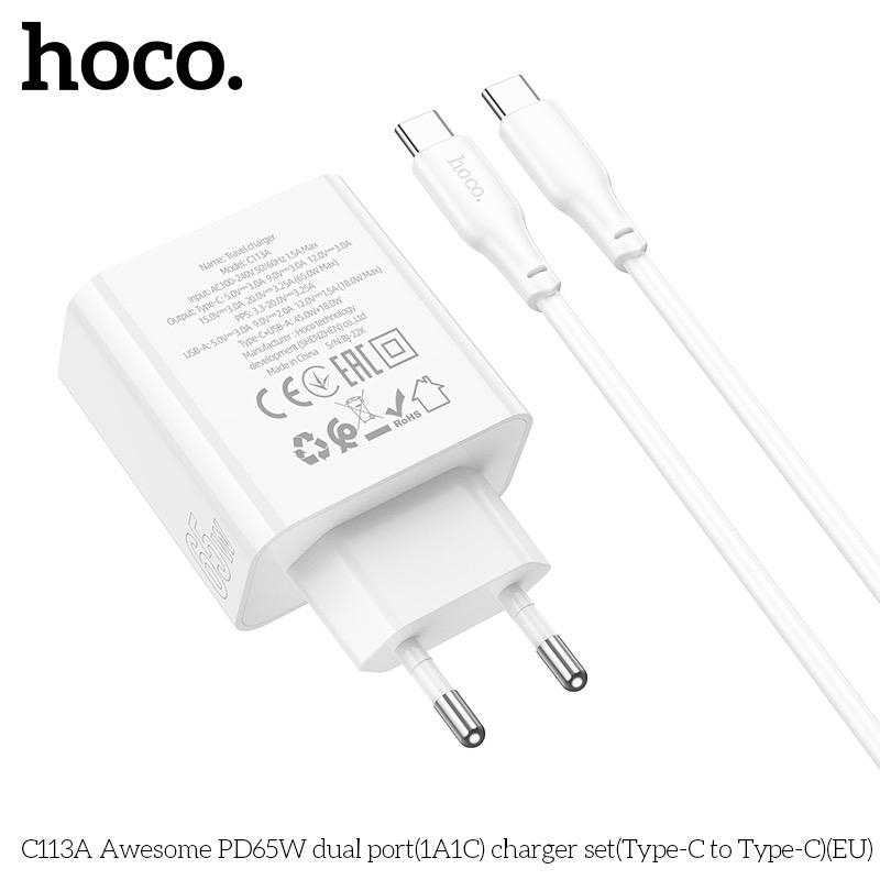 BỘ SẠC C113A AWESOME PD65W DUAL PORT(1A1C) CHARGER SET TYPE-C TO TYPE-C