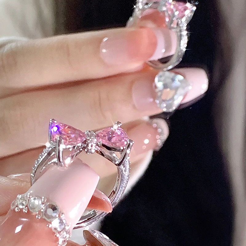 Beautycoco🍊Nhẫn Hình Nơ Hồng Xinh Xắn Đơn Giản Dễ Phối Đồ Cho Nữ