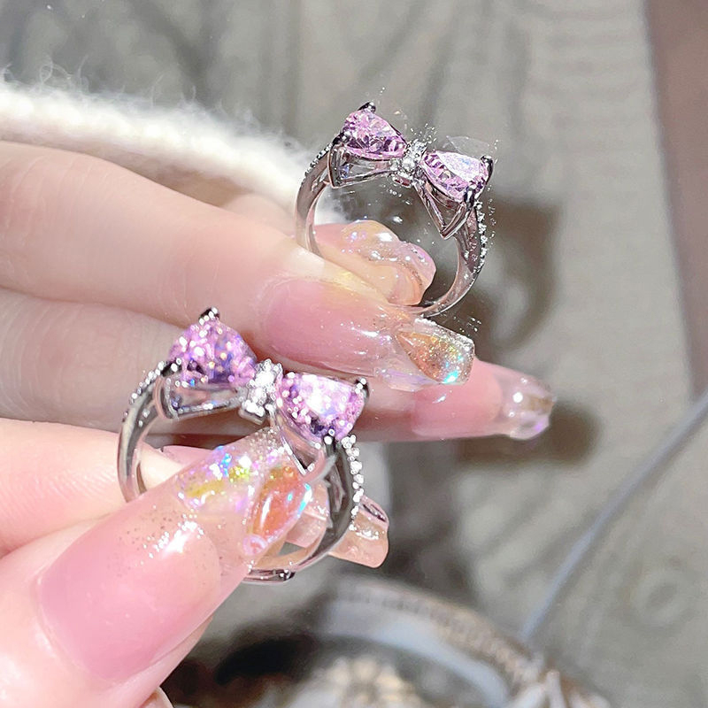 Beautycoco🍊Nhẫn Hình Nơ Hồng Xinh Xắn Đơn Giản Dễ Phối Đồ Cho Nữ