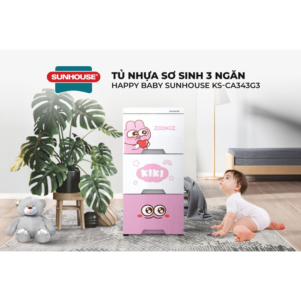 Tủ nhựa sơ sinh 3 ngăn Happy Baby Sunhouse KS-CA343G3