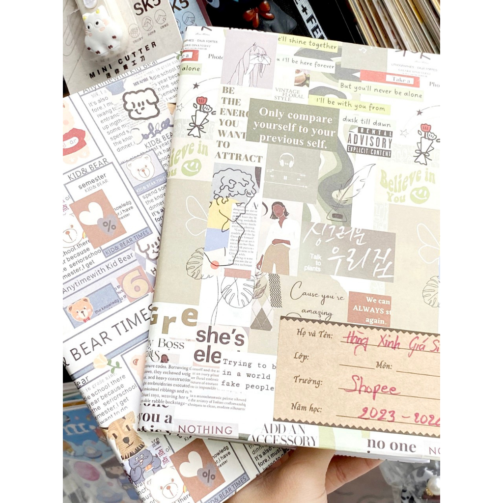 Giấy Bao Tập Họa Tiết Vintage - Giấy Bao Vở Học Sinh A5 Set 5 tờ tặng kèm nhãn vở Vintage