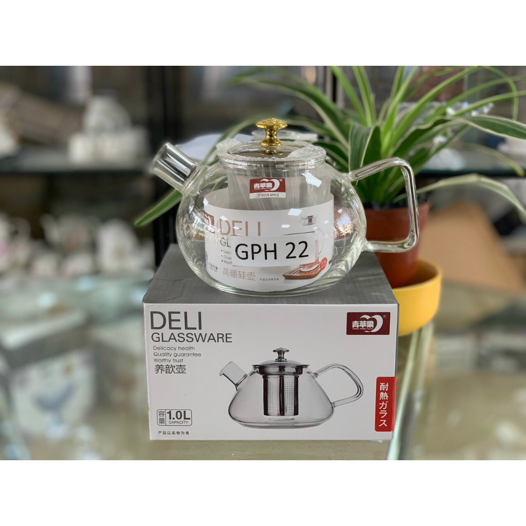 ( Bao Đẹp ) Ấm pha trà Deli có lưới lọc inox 1000ml, bình pha trà nắp gỗ có lưới lọc inox, bình ủ trà