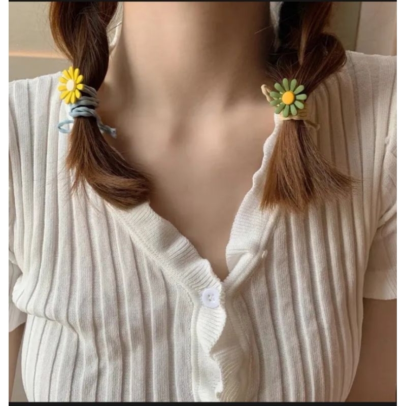 Combo 10 Sợi thun buột tóc hoa cúc nhiều màu