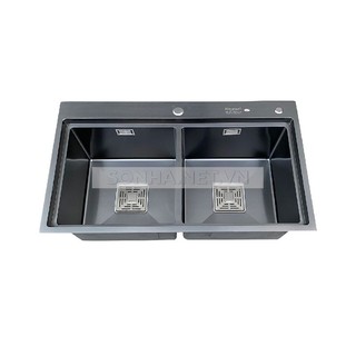 Chậu rửa bát kagol hnd8248-bt hai hố cân nano đen bậc thang (820x480x240 mm