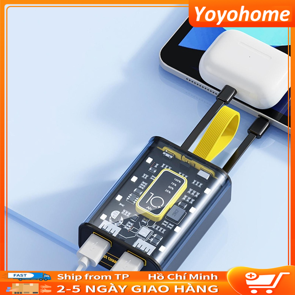 Sạc Dự Phòng 10000mAh Dung Lượng Lớn Trong Suốt Phong Cách Punk Cho Điện Thoại