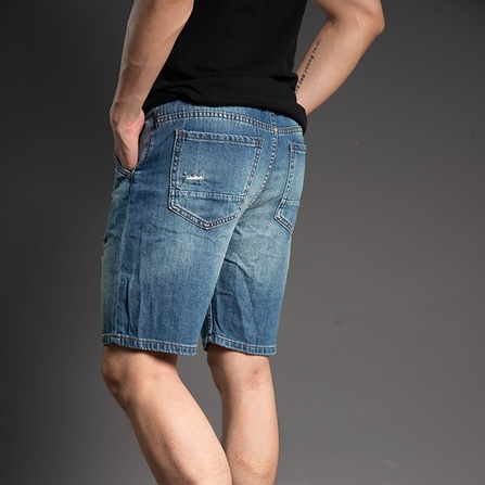 Quần Short Jean Nam Cạp Chun Rách H90 Chất Bò Co Giãn Ống Đứng J017