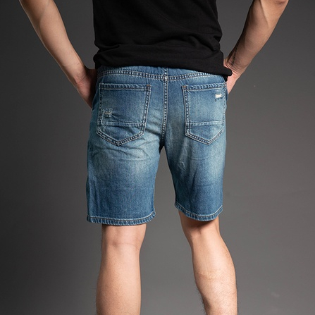 Quần Short Jean Nam Cạp Chun Rách H90 Chất Bò Co Giãn Ống Đứng J017