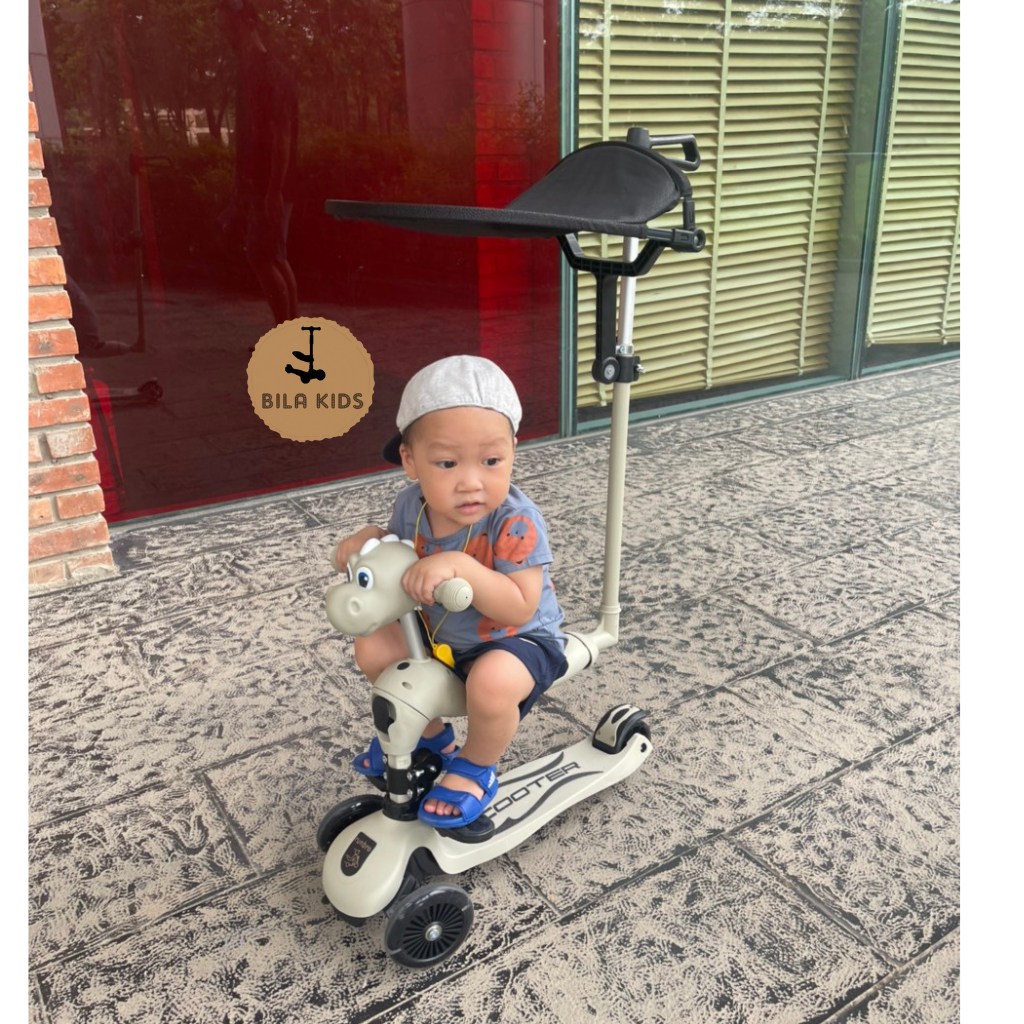 Bộ tay đẩy, vòng vảo vệ, ô che, gác chân, khủng long, ghế tựa, phụ kiện xe scooter chòi chân cho bé, scoot and ride