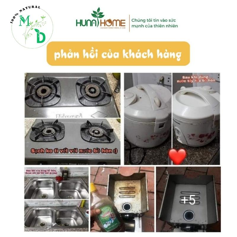 Nước rửa chén đĩa hữu cơ không hại da tay, Nước tẩy rửa đa năng từ bồ hòn 100% thiên nhiên Hunahome