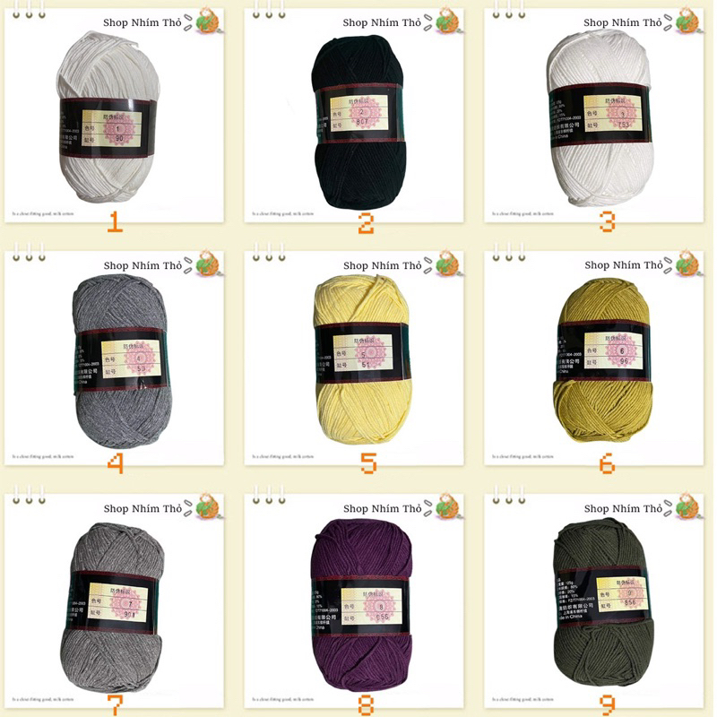 Len Mink Cotton 125G Loại 1.( Màu Từ 50 - 103). Ứng Dụng Móc Thú Bông, Áo, Váy, Giày, Hoa…!