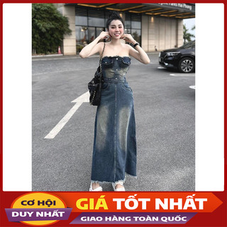 Đầm Jeans Quây Ngực Rút Dây Dáng Dài Phong Cách Hàn Quốc V4095 - Violet