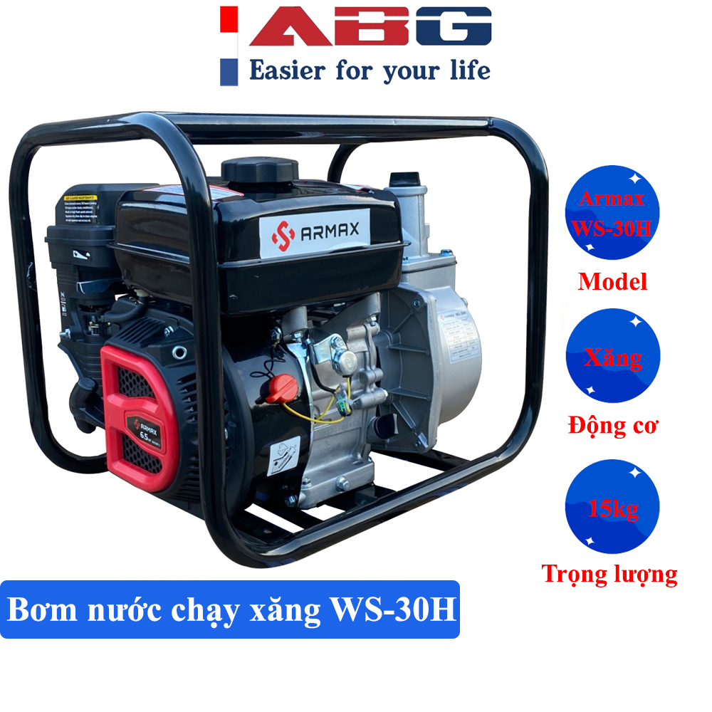 Máy bơm nước chạy xăng ABG Armax WS-30H công suất 7.0HP máy hút nước công nghiệp, thân máy dày chắc khoẻ, đạt tiêu chuẩn