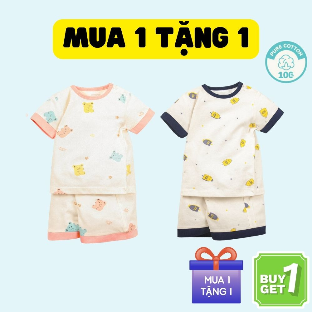 Bộ quần áo cộc tay hè Mompa 6 tháng - 4 tuổi vải cotton thoáng mát thấm hút cổ tròn cúc cổ 608