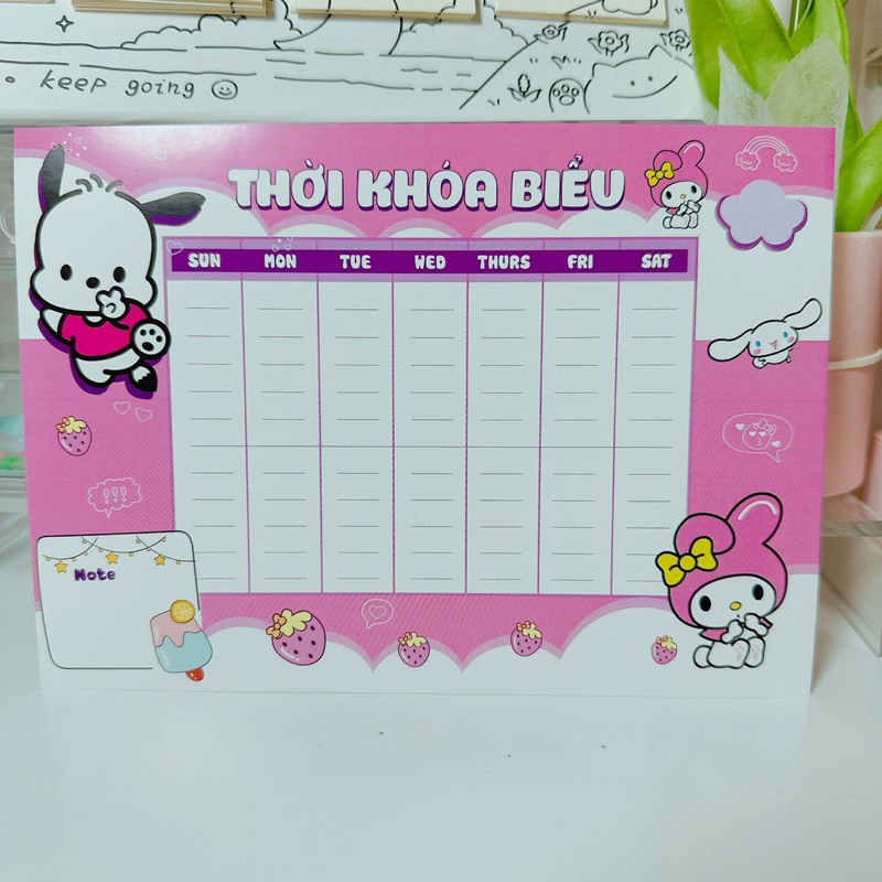 Set 3 Tấm THỜI KHOÁ BIỂU Mẫu Gấu Dâu LOTSO, Pochacco, Dưa Hấu, Cam Cute 2023