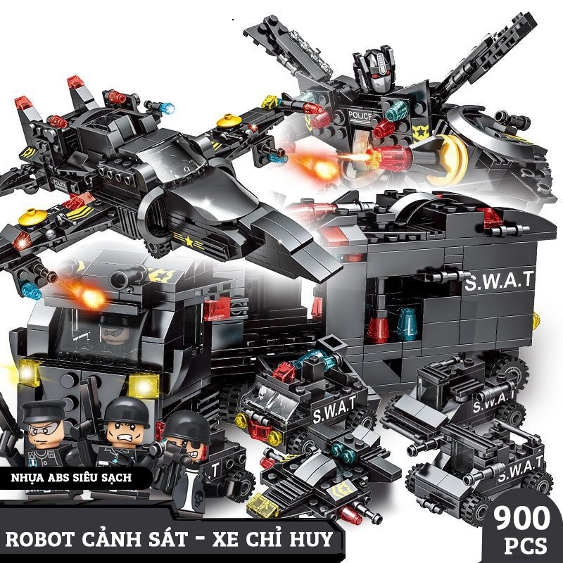 Bộ đồ chơi lắp ráp cảnh sát 900CT ,xếp hình lắp ráp đội đặc nhiệm swat bảo vệ city gồm robot, mô hình xe cảnh sát