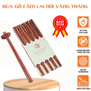 Vỉ 10 đôi đũa gỗ cẩm lai cẩn vầng trăng thanh tú