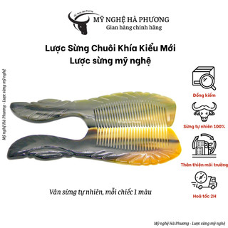 Lược sừng chuôi khía (size: L-20cm) Mỹ nghệ Hà Phương, tỉa răng tròn chải êm da dầu