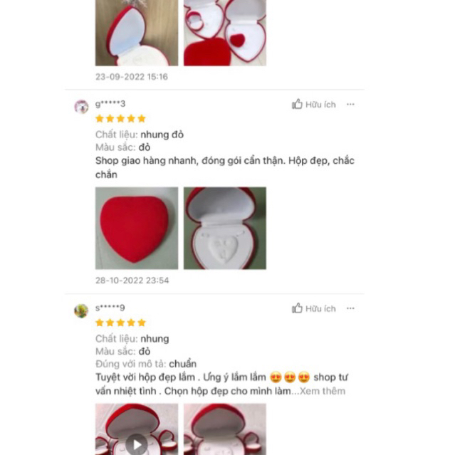Hộp nhung đỏ trái tim trưng bày trang sức