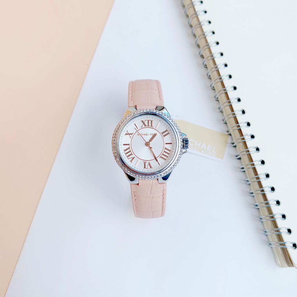 Đồng Hồ Nữ Mi.chael Ko.rs MK2963 Mini Camille Silver 33mm dây da hồng phấn