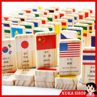 Bộ Domino quốc kì 100 quốc gia. Đồ chơi gỗ siêu trí tuệ cho trẻ em, bé trai, bé gái 3 4 5 6 7 8 9 10 tuổi