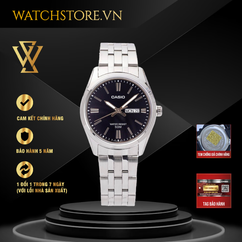 Đồng Hồ Quartz Nam Casio WATCHSTORE MTP-1335D-1A2VDF Thiết Kế Kính Khoáng 38mm, Dây Kim Loại, Vỏ Thép Không Gỉ