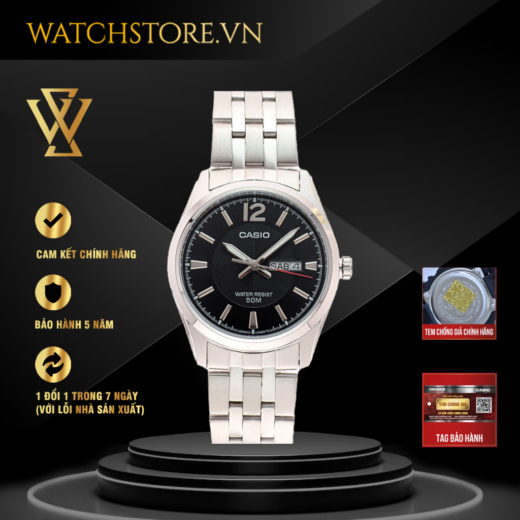 Đồng Hồ Quartz Nam Casio WATCHSTORE MTP-1335D-1AVDF Thiết Kế Kính Khoáng 38mm, Dây Kim Loại, Vỏ Thép Không Gỉ