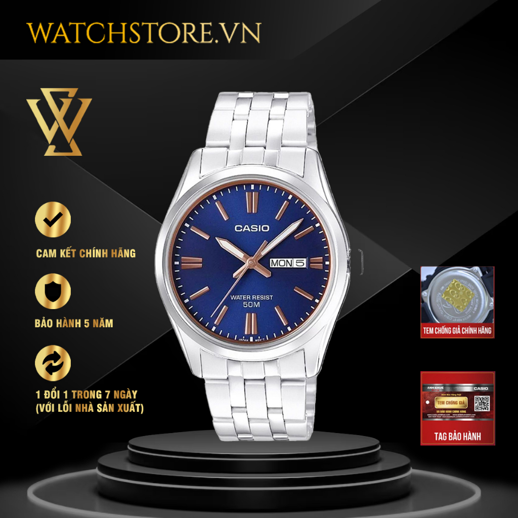Đồng Hồ Quartz Nam Casio WATCHSTORE MTP-1335D-2A2VDF Thiết Kế Mặt Kính Khoáng 38mm, Dây Kim Loại Và Vỏ Thép Không Gỉ