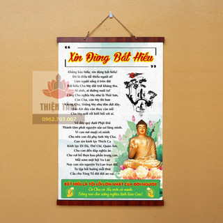 Tranh chữ Xin Đừng Bất Hiếu nẹp gỗ 40x60cm bằng vải phủ bóng cao cấp dày dặn