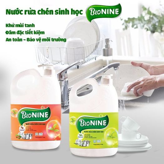 Nước rửa chén Bio nine hương quế, hương trà xanh 1,6kg