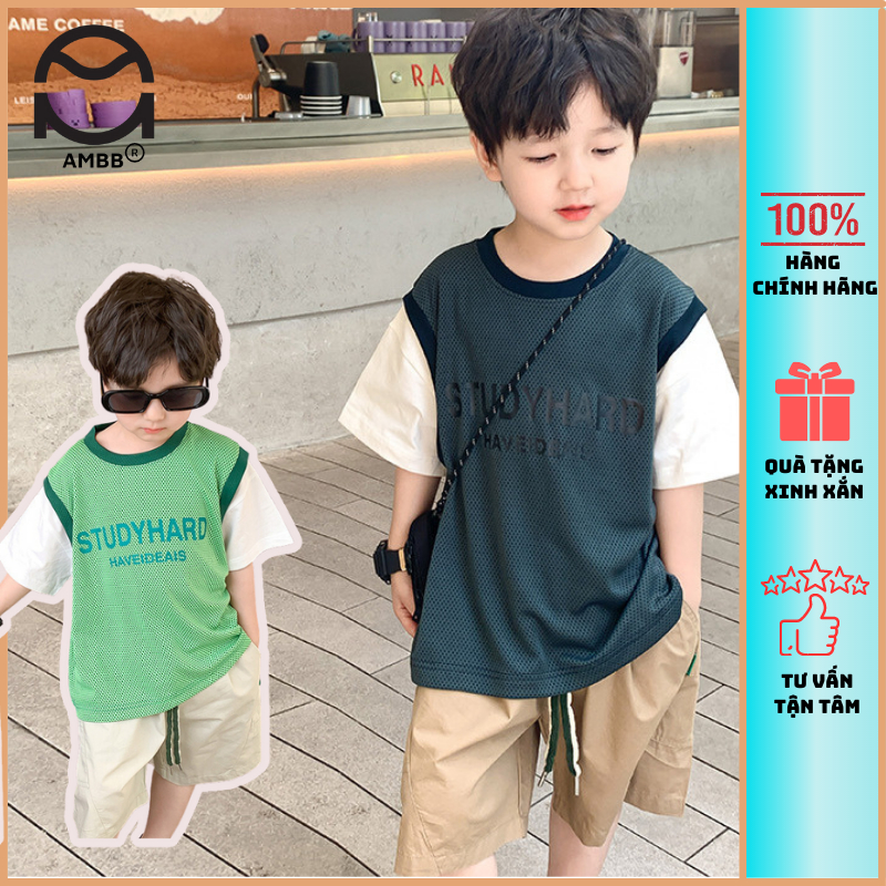 Áo phông cho bé trai Ambb.kids, chất cotton mềm mát thân thiện với da bé, co giãn nhẹ, thấm hút mồ hôi tốt,có hai màu.