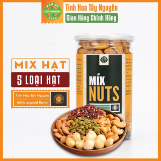 Mix hạt dinh dưỡng chính hãng banmefarm mix 5 loại hạt macca, hạt điều, óc chó đỏ, hạt bí, hạnh nhân - hộp 500gr