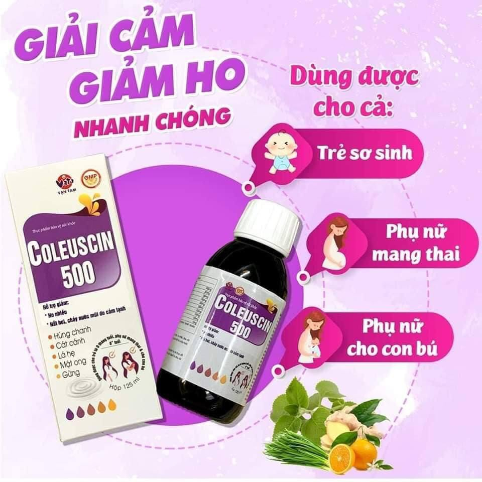 Siro giải cảm, giảm ho COLEUSCIN 500 (Dùng được cho phụ nữ có thai và trẻ em)