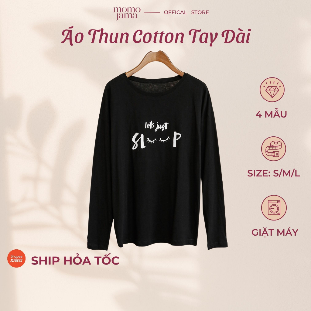 Áo thun mặc nhà nữ MOMOJAMA áo thun tay dài chất thun cotton trơn cao cấp áo thun mặc nhà thanh lịch cho nữ