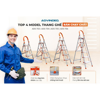 Thang ghế nhôm tay vịn chữ A bản to 4 - 5 - 6 bậc cao 1,4m - 1,9m xếp gọn nhập khẩu, thang nhôm xếp gọn gia đình