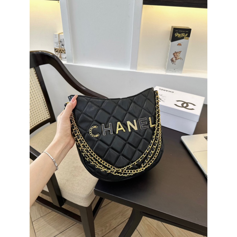 Túi Y Dáng Bầu lót nhung sz 23cm da mềm xích nặng tay