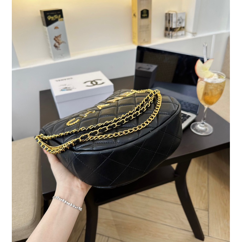 Túi Y Dáng Bầu lót nhung sz 23cm da mềm xích nặng tay